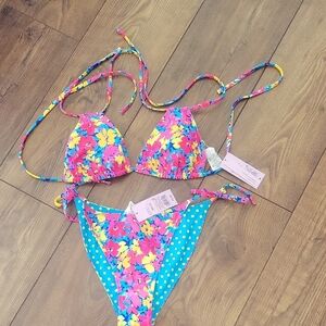 Wild Fable Reversible Slider Top Floral Bikini Set, Size Med